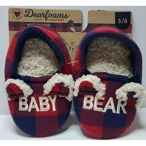 Dearfoams Baby Bear Plaid Christmas Bootie Slippers 5-6‎ Sherpa Lined